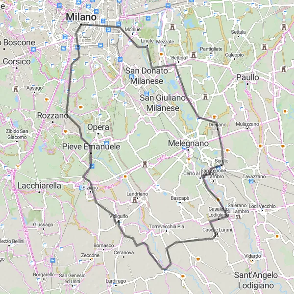 Miniaturní mapa "Cyklistická cesta kousek od Milána a kolem okolní přírody" inspirace pro cyklisty v oblasti Lombardia, Italy. Vytvořeno pomocí plánovače tras Tarmacs.app
