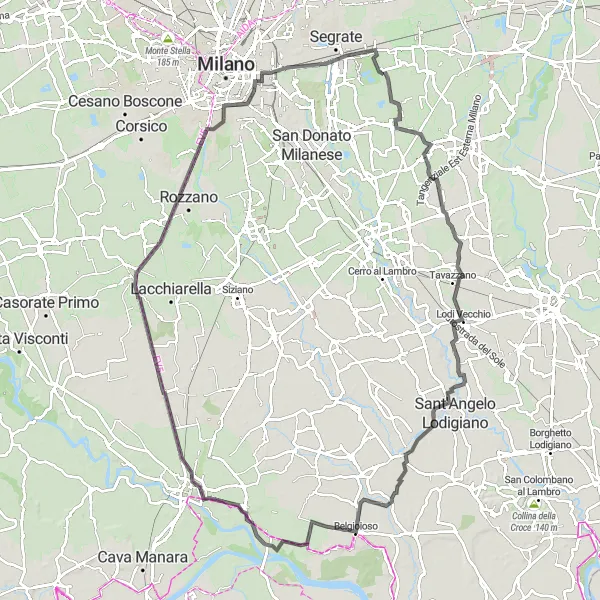 Mapa miniatúra "Cassignanica až Limito" cyklistická inšpirácia v Lombardia, Italy. Vygenerované cyklistickým plánovačom trás Tarmacs.app