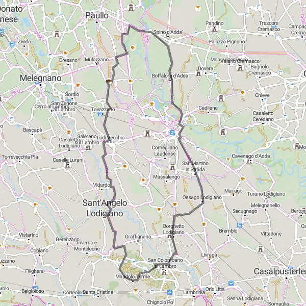 Miniature de la carte de l'inspiration cycliste "Parcours route à travers la Lombardie" dans la Lombardia, Italy. Générée par le planificateur d'itinéraire cycliste Tarmacs.app