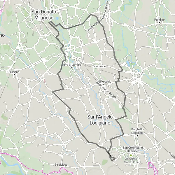 Miniaturní mapa "Road Cycling Route from Miradolo Terme to Graffignana" inspirace pro cyklisty v oblasti Lombardia, Italy. Vytvořeno pomocí plánovače tras Tarmacs.app