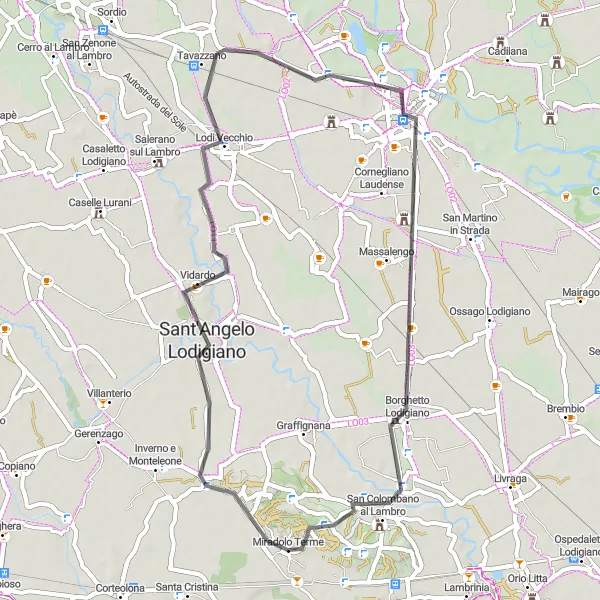 Miniature de la carte de l'inspiration cycliste "Boucle à travers Lodi Vecchio" dans la Lombardia, Italy. Générée par le planificateur d'itinéraire cycliste Tarmacs.app