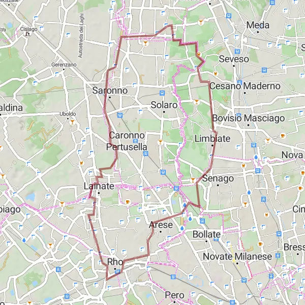 Miniatura della mappa di ispirazione al ciclismo "Passeggiata in Gravel tra Senago e Rovellasca" nella regione di Lombardia, Italy. Generata da Tarmacs.app, pianificatore di rotte ciclistiche