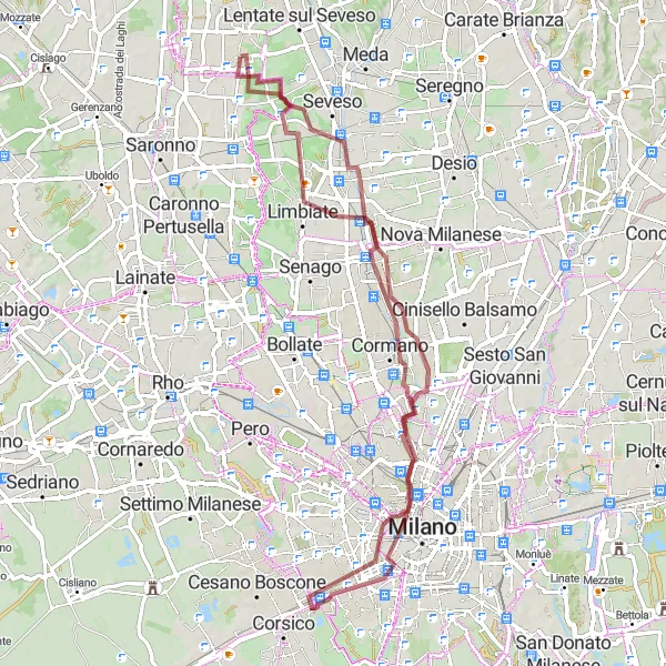 Map miniature of "Gravel Route: Explore Historical Villages" cycling inspiration in Lombardia, Italy. Generated by Tarmacs.app cycling route planner