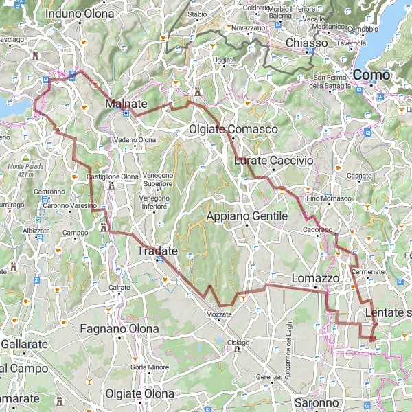 Karten-Miniaturansicht der Radinspiration "Abenteuerliche Gravel-Tour bis nach Bregnano" in Lombardia, Italy. Erstellt vom Tarmacs.app-Routenplaner für Radtouren