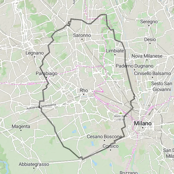 Miniature de la carte de l'inspiration cycliste "Tour des Fabriques Road" dans la Lombardia, Italy. Générée par le planificateur d'itinéraire cycliste Tarmacs.app