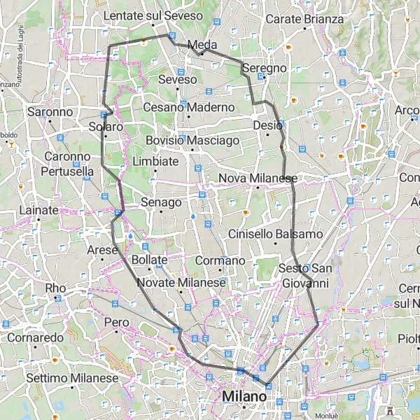 Miniatua del mapa de inspiración ciclista "Ruta Meda - Ceriano Laghetto" en Lombardia, Italy. Generado por Tarmacs.app planificador de rutas ciclistas