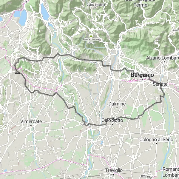 Miniatura mapy "Trasa przez Collina dei Cipressi, Brivio, Brembate di Sopra, Orsarola, Seriate, Brembate, Cornate d'Adda, Lomagna" - trasy rowerowej w Lombardia, Italy. Wygenerowane przez planer tras rowerowych Tarmacs.app