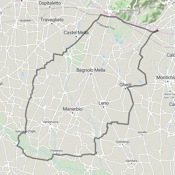 Miniatura della mappa di ispirazione al ciclismo "Tour in bicicletta da Molinetto a Longhena" nella regione di Lombardia, Italy. Generata da Tarmacs.app, pianificatore di rotte ciclistiche