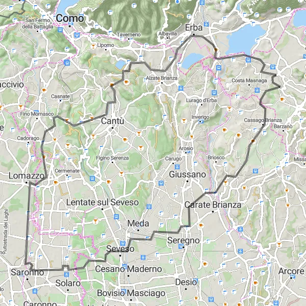 Mapa miniatúra "Okruh cez Lombardsko" cyklistická inšpirácia v Lombardia, Italy. Vygenerované cyklistickým plánovačom trás Tarmacs.app