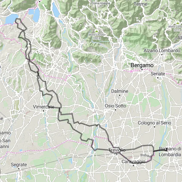 Zemljevid v pomanjšavi "Okoli Moltena in nazaj - Različni utrinki Lombardije" kolesarske inspiracije v Lombardia, Italy. Generirano z načrtovalcem kolesarskih poti Tarmacs.app