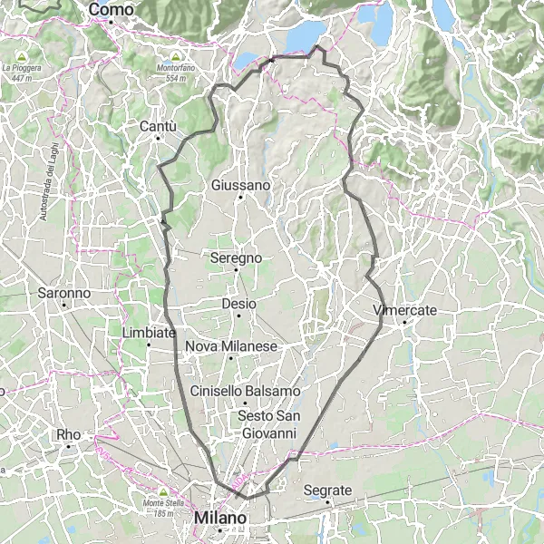 Kartminiatyr av "Landsväg genom Lombardia" cykelinspiration i Lombardia, Italy. Genererad av Tarmacs.app cykelruttplanerare