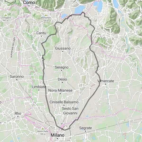 Miniatura della mappa di ispirazione al ciclismo "Cicloturismo da Molteno a Barzanò e dintorni" nella regione di Lombardia, Italy. Generata da Tarmacs.app, pianificatore di rotte ciclistiche