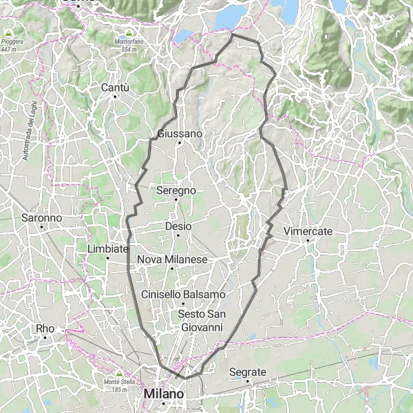 Miniatura della mappa di ispirazione al ciclismo "Giro in bicicletta da Molteno" nella regione di Lombardia, Italy. Generata da Tarmacs.app, pianificatore di rotte ciclistiche