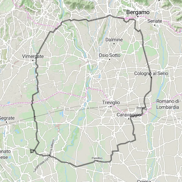 Miniatura della mappa di ispirazione al ciclismo "Esplorazione ciclistica tra Monte Robbio e Paullo" nella regione di Lombardia, Italy. Generata da Tarmacs.app, pianificatore di rotte ciclistiche