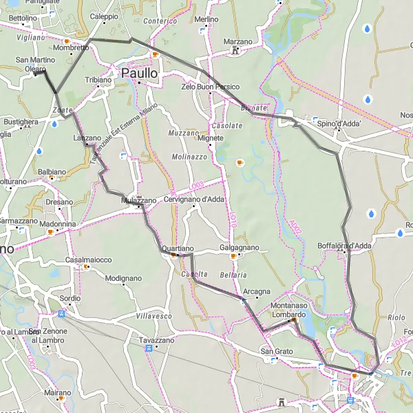 Miniatuurkaart van de fietsinspiratie "Bisnate naar Montanaso Lombardo Route" in Lombardia, Italy. Gemaakt door de Tarmacs.app fietsrouteplanner