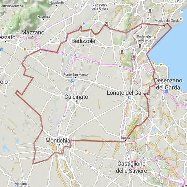 Karten-Miniaturansicht der Radinspiration "Abenteuerliche Gravel-Tour durch die ländliche Umgebung des Gardasees" in Lombardia, Italy. Erstellt vom Tarmacs.app-Routenplaner für Radtouren