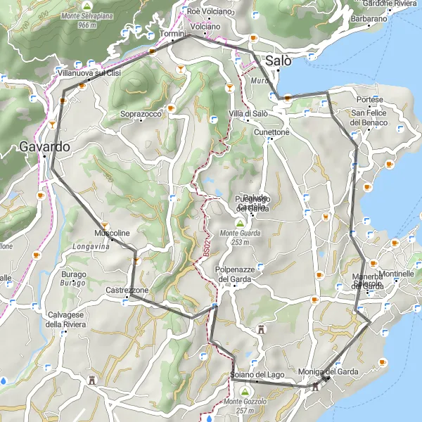 Miniatua del mapa de inspiración ciclista "Ruta de Carretera cerca de Moniga del Garda" en Lombardia, Italy. Generado por Tarmacs.app planificador de rutas ciclistas