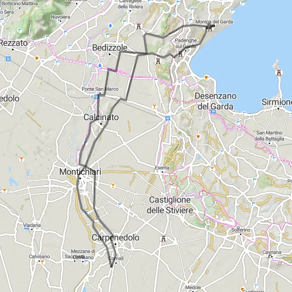 Miniatua del mapa de inspiración ciclista "Ruta panorámica de Moniga del Garda" en Lombardia, Italy. Generado por Tarmacs.app planificador de rutas ciclistas
