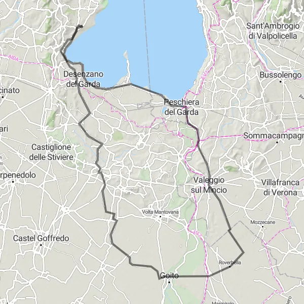 Miniaturní mapa "Okruh kolem Moniga del Garda" inspirace pro cyklisty v oblasti Lombardia, Italy. Vytvořeno pomocí plánovače tras Tarmacs.app