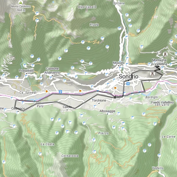 Miniaturní mapa "Krátká okružní cesta kolem Sondria" inspirace pro cyklisty v oblasti Lombardia, Italy. Vytvořeno pomocí plánovače tras Tarmacs.app