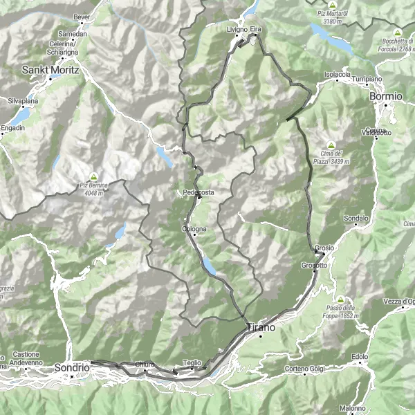 Miniatua del mapa de inspiración ciclista "Vuelta de 162 km desde Montagna" en Lombardia, Italy. Generado por Tarmacs.app planificador de rutas ciclistas