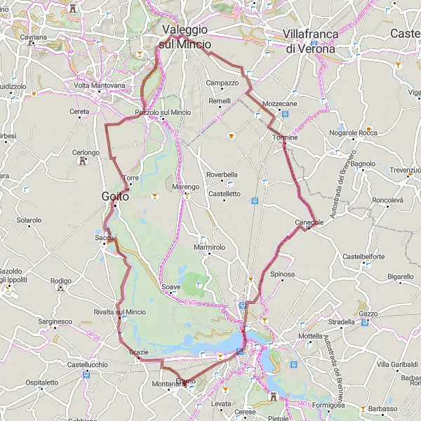 Miniaturní mapa "Gravel Rivalta sul Mincio" inspirace pro cyklisty v oblasti Lombardia, Italy. Vytvořeno pomocí plánovače tras Tarmacs.app