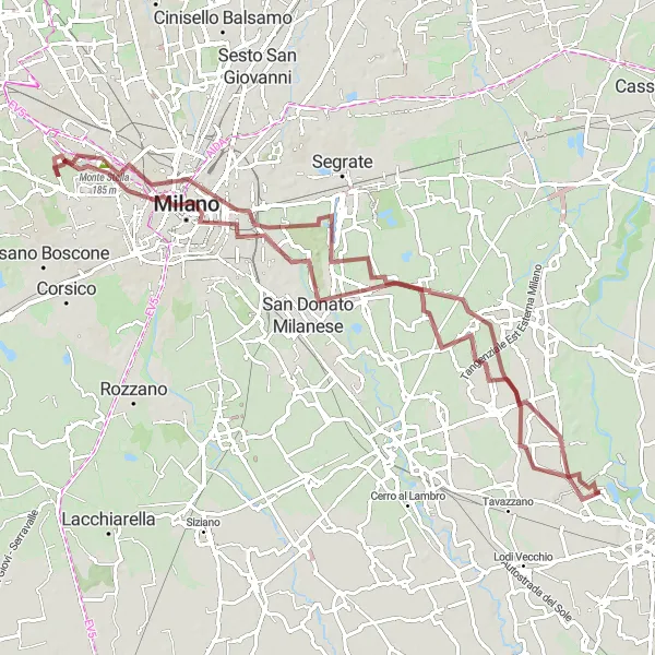 Kartminiatyr av "Tribiano till Galgagnano" cykelinspiration i Lombardia, Italy. Genererad av Tarmacs.app cykelruttplanerare
