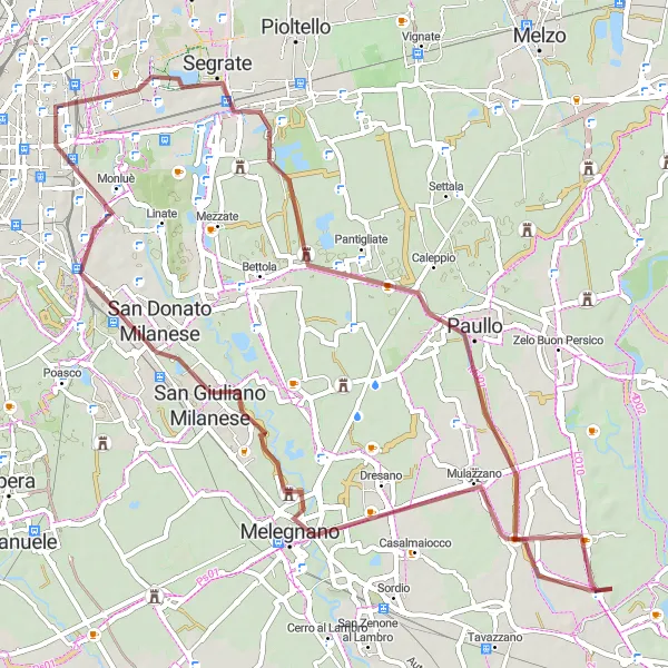 Mapa miniatúra "Gravel route from Montanaso Lombardo" cyklistická inšpirácia v Lombardia, Italy. Vygenerované cyklistickým plánovačom trás Tarmacs.app