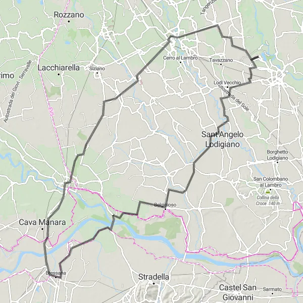 Miniatua del mapa de inspiración ciclista "Ruta de carretera a través de Lombardia" en Lombardia, Italy. Generado por Tarmacs.app planificador de rutas ciclistas