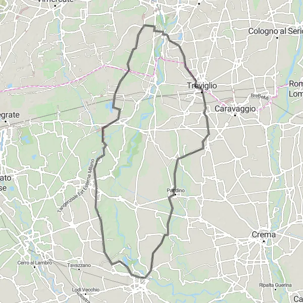 Miniaturní mapa "Krajina okolo Montanaso Lombardo" inspirace pro cyklisty v oblasti Lombardia, Italy. Vytvořeno pomocí plánovače tras Tarmacs.app