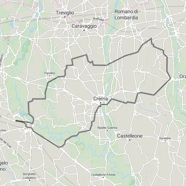 Miniaturní mapa "Historické památky kolem Lodi" inspirace pro cyklisty v oblasti Lombardia, Italy. Vytvořeno pomocí plánovače tras Tarmacs.app
