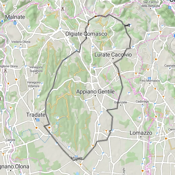 Map miniature of "Azzurra Lakeside Tour" cycling inspiration in Lombardia, Italy. Generated by Tarmacs.app cycling route planner