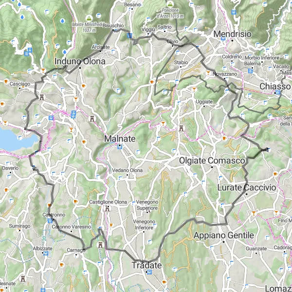 Map miniature of "Montano Country Road" cycling inspiration in Lombardia, Italy. Generated by Tarmacs.app cycling route planner