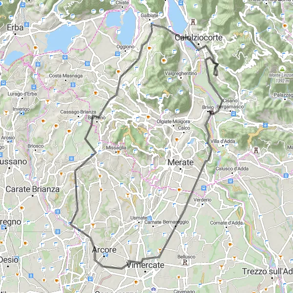 Karten-Miniaturansicht der Radinspiration "Die malerische Route um Monte Marenzo" in Lombardia, Italy. Erstellt vom Tarmacs.app-Routenplaner für Radtouren