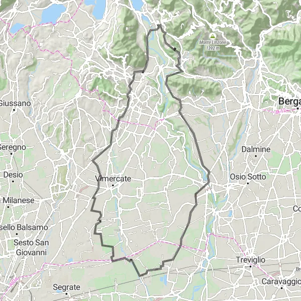 Zemljevid v pomanjšavi "Potepanje po Lombardiji" kolesarske inspiracije v Lombardia, Italy. Generirano z načrtovalcem kolesarskih poti Tarmacs.app