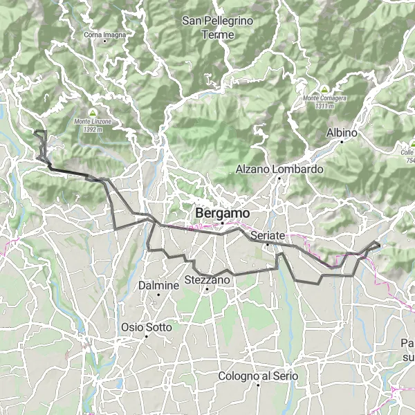 Miniaturekort af cykelinspirationen "Bergamo Bakker Road Tour" i Lombardia, Italy. Genereret af Tarmacs.app cykelruteplanlægger