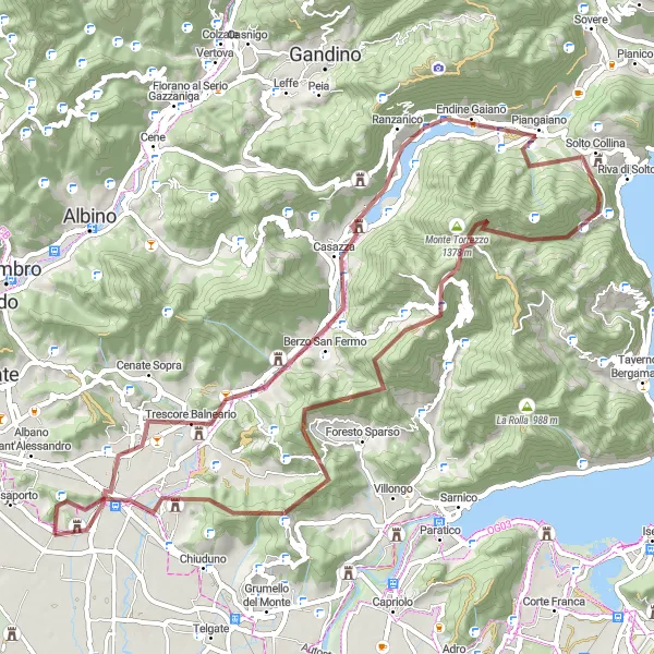 Kartminiatyr av "Grusvägscykling från Montello" cykelinspiration i Lombardia, Italy. Genererad av Tarmacs.app cykelruttplanerare