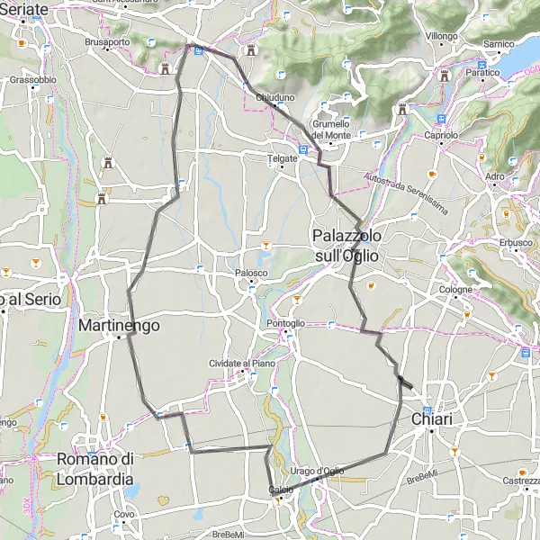 Karten-Miniaturansicht der Radinspiration "Rundfahrroute um Montello" in Lombardia, Italy. Erstellt vom Tarmacs.app-Routenplaner für Radtouren