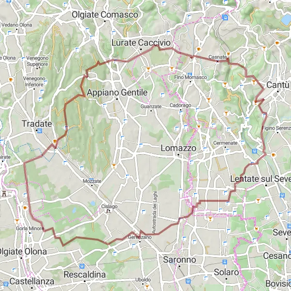 Miniaturní mapa "Gravelová cyklistická trasa z Montesolaro (Lombardie, Itálie)" inspirace pro cyklisty v oblasti Lombardia, Italy. Vytvořeno pomocí plánovače tras Tarmacs.app