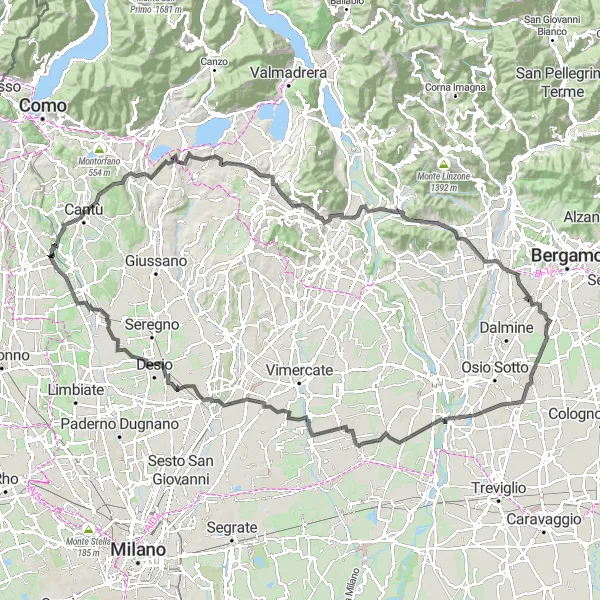 Map miniature of "Challenging Road Cycling to Vaprio d'Adda" cycling inspiration in Lombardia, Italy. Generated by Tarmacs.app cycling route planner
