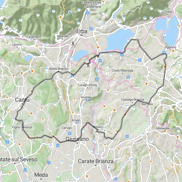 Karttaminiaatyyri "Montesolaro - Giussano - Montesolaro" pyöräilyinspiraatiosta alueella Lombardia, Italy. Luotu Tarmacs.app pyöräilyreittisuunnittelijalla