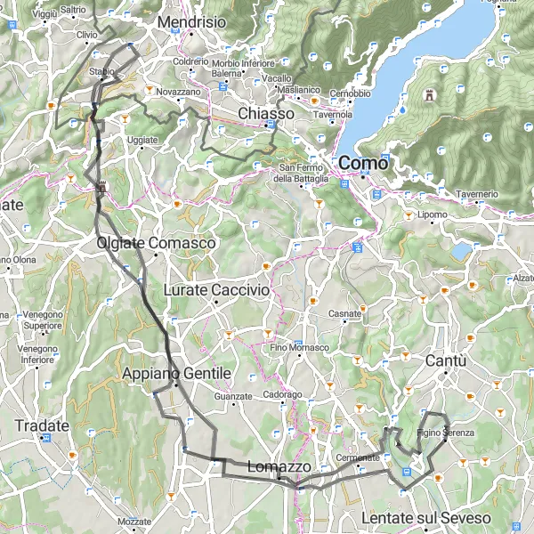 Mapa miniatúra "Cyklistická trasa cez Lombardiu a okolie" cyklistická inšpirácia v Lombardia, Italy. Vygenerované cyklistickým plánovačom trás Tarmacs.app