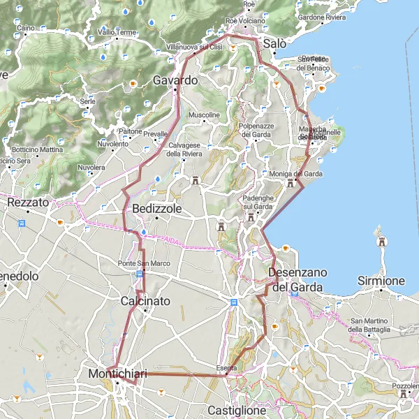 Map miniature of "Calcinato Gravel Adventure" cycling inspiration in Lombardia, Italy. Generated by Tarmacs.app cycling route planner