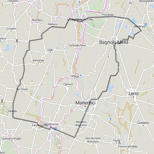 Map miniature of "Montirone Ride" cycling inspiration in Lombardia, Italy. Generated by Tarmacs.app cycling route planner