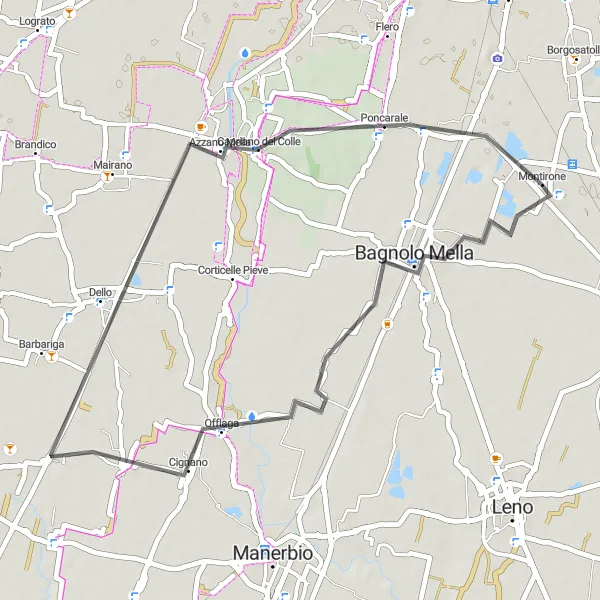 Karten-Miniaturansicht der Radinspiration "Kurze Radtour von Montirone nach Bagnolo Mella" in Lombardia, Italy. Erstellt vom Tarmacs.app-Routenplaner für Radtouren