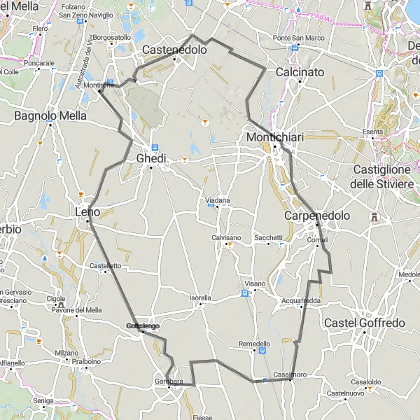 Miniatura della mappa di ispirazione al ciclismo "Tra le colline di Carpenedolo" nella regione di Lombardia, Italy. Generata da Tarmacs.app, pianificatore di rotte ciclistiche