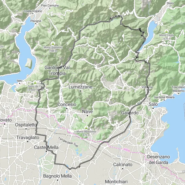 Miniatuurkaart van de fietsinspiratie "Uitdagende fietsroute door Gardone Val Trompia en Monte Canale" in Lombardia, Italy. Gemaakt door de Tarmacs.app fietsrouteplanner