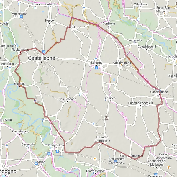 Miniatua del mapa de inspiración ciclista "Ruta Gravel por Genivolta y Formigara" en Lombardia, Italy. Generado por Tarmacs.app planificador de rutas ciclistas