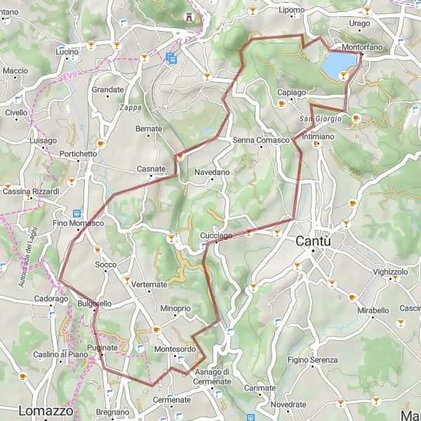 Miniatuurkaart van de fietsinspiratie "Gravelroute van Montorfano naar Cucciago" in Lombardia, Italy. Gemaakt door de Tarmacs.app fietsrouteplanner