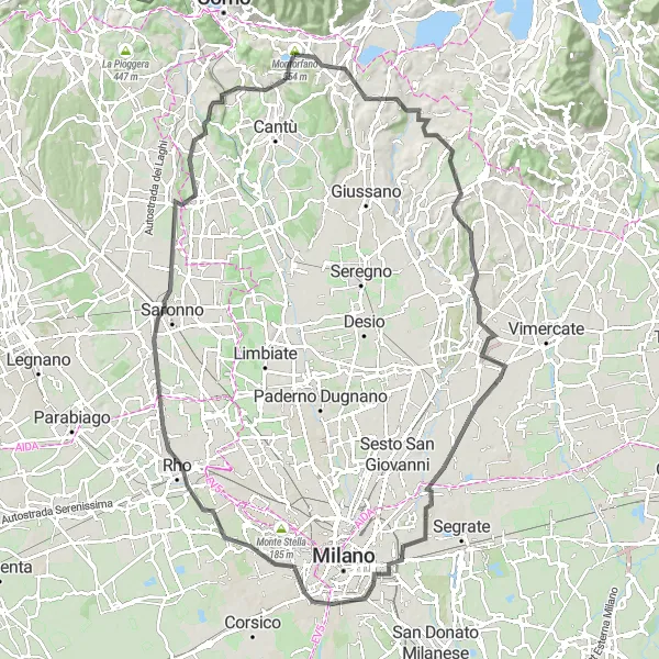 Mapa miniatúra "Pestrá road trasa od Alzate Brianza po Lainate" cyklistická inšpirácia v Lombardia, Italy. Vygenerované cyklistickým plánovačom trás Tarmacs.app